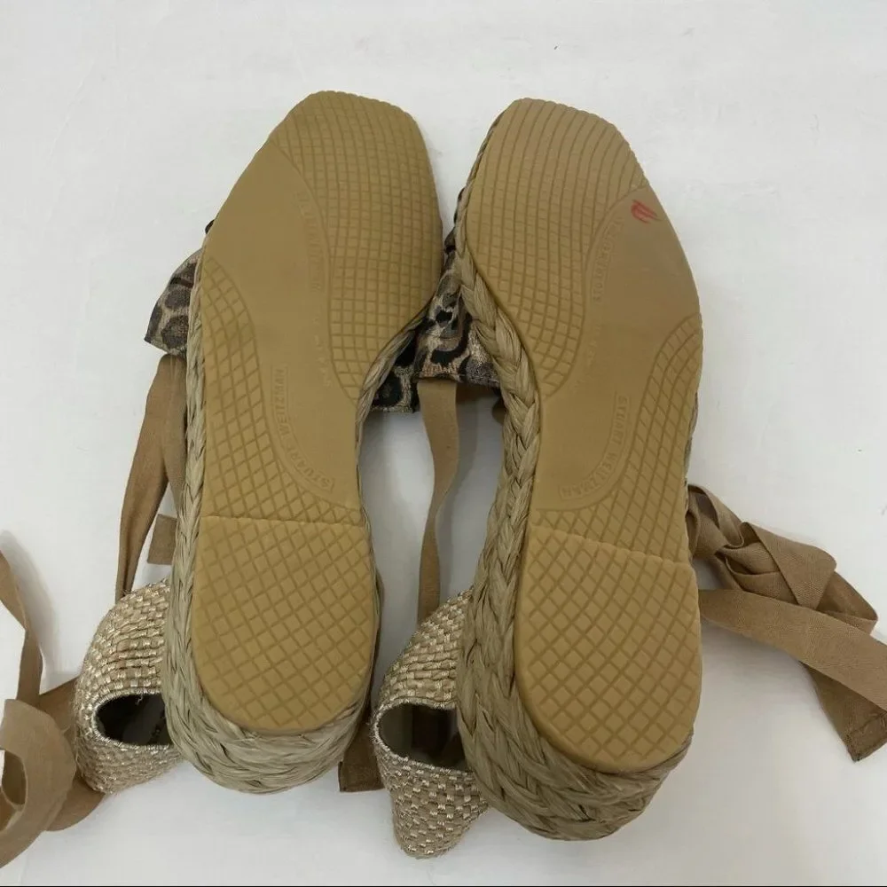 New Stuart Weitzman Leopard Print Lace Up Espadrilles